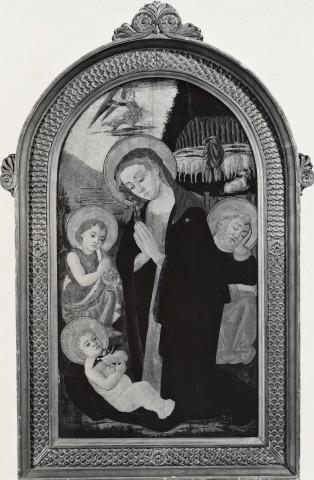 Anonimo — Maestro dell'Epifania di Fiesole - sec. XV - Madonna in adorazione del Bambino con san Giovannino e san Giuseppe; Annuncio ai pastori — insieme